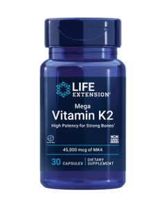 Life Extension Mega Vitamin K2 High Potency for Strong Bones, clinically studied 45 mg K2 dosage, promotes healthy bone density, gluten-free, non-GMO