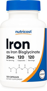 Nutricost Iron Bisglycinate Supplement (25mg) 120 Capsules - from Ferrous Bisglycinate Chelate - Non-GMO & Gluten-Free