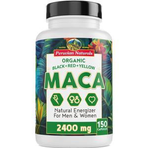 Organic Maca Root Capsules for Women & Men 2400mg per Serving - 150 Pills Black, Red, Yellow Maca Supplement - Gelatinized Macaroot, Non-GMO, Vegan b