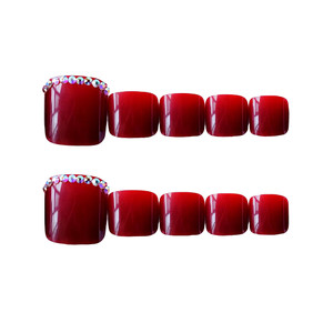 24pcs Press On Toe Nails Short False Toenails for Big Toes Square Acrylic False Toenails Full Cover Wine Red Women Toe Nails Glue On Women Girls
