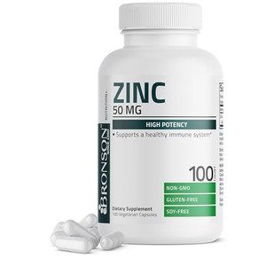 Bronson Zinc 50mg Complex High Potency Immune Support Supplement & Antioxidant and Skin Health - Non GMO, 100 Vegetarian Capsules