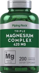 Piping Rock Triple Magnesium Complex | 420 mg | 200 Capsules | Magnesium Oxide, Citrate, and Aspartate Supplement | Non-GMO, Gluten Free