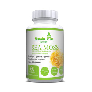 Simple Life Nutrition Organic Irish Sea Moss Capsules 1400MG - Advanced with Burdock Root, Bladderwrack & Black Pepper - Immune System, Gut & Thyroid