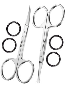 Promax 2-in-1 Nose Hair & Eyebrow Scissors Set  Stainless Steel Grooming Shears with Rounded Safety Tip & Curved Blades for Men & Women  Beard, Mus