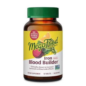 MegaFood Blood Builder Iron Supplement for Women & Men - Increase Iron Levels Without Side Effects - Combats Fatigue - Vitamin B12, Folic Acid & Vita