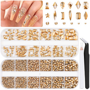 3600pcs Glass AB Nail Rhinestones 6 Sizes(1.8/2/2.4/2.8/3/4mm) Flatback Crystal Nail Charms Jewels Decoration for Nail Art and Crafting, Tweezer and