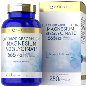 Carlyle Buffered Magnesium Bisglycinate 665 mg | 250 Capsules | Chelated Essential Mineral | Non-GMO and Gluten Free Supplement