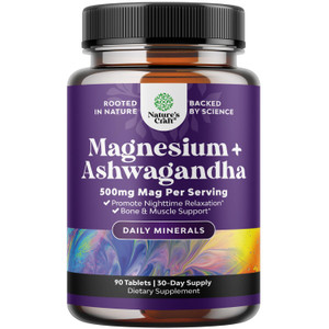 Pure Calm Relaxing Magnesium Glycinate Supplement with Ashwagandha - Magnesium for Stress Support & Rest Ease for Adults - High Absorption Tablets fo