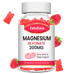 Magnesium Glycinate Gummies, High Absorption Magnesium Glycinate Supplements for Relaxation, Raspberry Chews for Adults and Kids, 60 Count