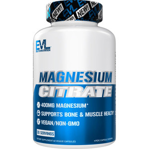 EVL Magnesium Citrate Capsules 400mg - Muscle and Bone Health Supplement with Pure Magnesium Citrate for Muscle Relaxation and Bone Strength - 60 Veg