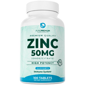 PurePremium Natural Zinc 50mg Supplements for Men/Women - GMP-Certified High Potency Vitamin Zinc Citrate/Oxide for Adults, Immune Antioxidant, Energ