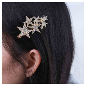 Andelaisi Wedding Rhinestone Star Hair Clip Barrette Vintage Crystal Star Hair Barrette Silver Cz Crystal Hair Clip Hairpin Decorative Paved Cz Star