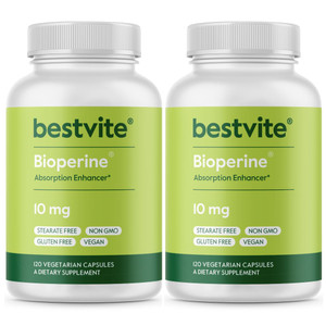 Bioperine 10mg (240 Vegetarian Capsules) (120 x 2) - No Stearates - Vegan - Non GMO - Gluten Free - Absorption Enhancer