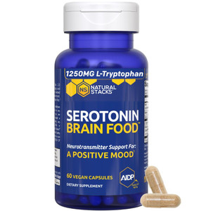Serotonin Brain Food - 1250mg L-Tryptophan & 400mg Rhodiola Rosea Supplement - Mood Support Supplement for Stress Relief - Neurotransmitter Support w
