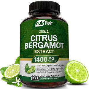 NutriFlair Organic Citrus Bergamot 1400mg, 120 Capsules - 25:1 Bergamia - Essential Oil and Citrus Bioflavonoids - Natural Heart Health Supplements f