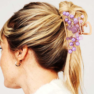 Fashey Pearl Claw Clips Purple Rhinestone Hair Claw Pearls Hair Hair Accessories for Women (1 Pcs)