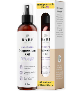 Bare Botanics Magnesium Oil Spray 8oz Unscented | Topical Magnesium Chloride Mist from The Dead Sea | Handpoured in Madison, WI