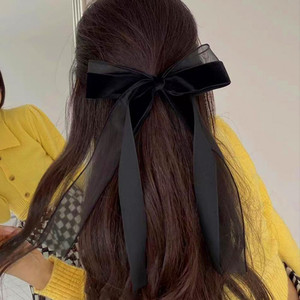 Velvet Hair Bow for Women Girls Hair Ribbon Clip for Women French Barrettes Bow for Girl Bows with Clamps Hair Velvet Black Long Ribbon Bow Accessori
