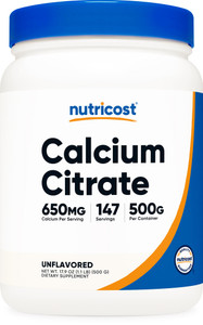 Nutricost Calcium Citrate Powder (500 Grams) (Unflavored) - Pure Calcium Citrate, No Fillers, Gluten Free (1.1lbs)