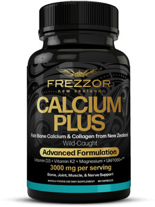 FREZZOR Calcium Plus with UAF1000+, New Zealand Natural Raw Calcium Supplement for Bones, Teeth, Gut Health, & Cardiovascular Support, Phosphorus, Ma
