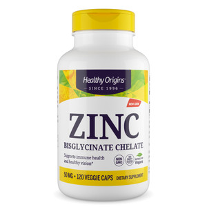 Healthy Origins Zinc Bisglycinate Chelate 50 Mg (Albion Minerals, Bioavailable, Non-GMO, Gluten Free, Immune Support), 120 Veggie Caps