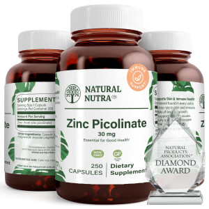Natural Nutra Zinc Picolinate 30 mg, Double Strength, Raw and Pure, Highly Bioavailable Supplement for Growth and Immune Support, Helps Support Metab