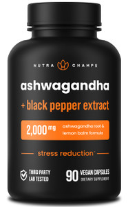 NutraChamps Organic Ashwagandha Capsules, 2000mg Adrenal Fatigue, Thyroid & Mood Support Ashwagandha Supplements, Ashwagandha Root Powder & Lemon Bal