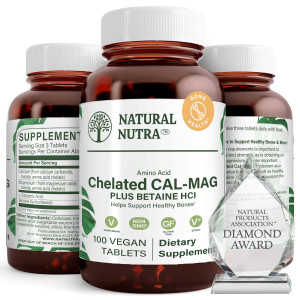 Natural Nutra Chelated Calcium Magnesium 1000/500 mg Supplements Plus Betaine HCL - Chelated Cal Mag Improves Bone Density, Supports Muscle, Teeth, C