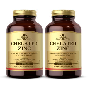 Solgar Chelated Zinc - 250 Tablets, Pack of 2 - Antioxidant, Skin & Immune System Support - Non-GMO, Vegan, Kosher, Gluten Free - 500 Total Servings