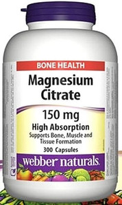 Webber Naturals Magnesium Citrates High Absorption 150 mg 300 Capsules