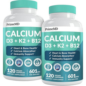 4-in-1 Calcium Supplements for Women and Men - Calcium with Vitamin D3 K2 5000 IU Supplement, 601mg per Serving for Heart, Bones & Body Defenses - Gl
