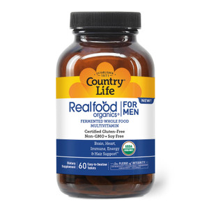 Country Life RealFood Organics for Men  60 Tablets | 1,300mg Organic Fermented Whole Foods, 7-Mushroom Superfood & Aloe  Certified Gluten-Free, Veg