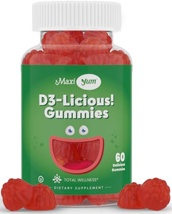 Maxi Health Vitamin D Gummies  1000 IU Vitamin D3 Gummies  Supports Immune System, Bone & Muscle Wellness  Vegan, Kosher, Cherry Flavor, 60 Count