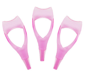 3Pcs Plastic Makeup Upper Lower Eye Lash Mascara Guard Applicator With Comb Eyelashes Curlers Applicators (Pink)