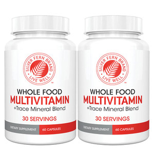 Silver Fern Whole Food Daily Multi Vitamin w/Trace Mineral Blend Supplement - 2 Bottles - 60 Vegicaps Each - 60 Day Supply - Natural, Non-GMO, Vegan,