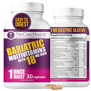 ProCare Health Bariatric Multivitamin with Iron 18mg (30 Easy to Swallow Capsules) - Post Op Bariatric Vitamins for Gastric Bypass Pills - Must Haves
