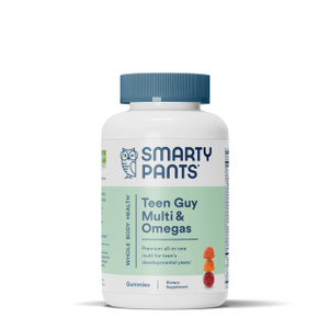 SmartyPants Teen Guy Formula, Daily Multivitamin Gummies: Vitamins C, B12, K, Zinc, & Biotin for Immune Support, Energy, Skin & Hair Support, Assorte