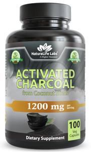 NaturaLife Labs Activated Charcoal 1200 mg per Serving  from Coconut Shells  100 Veg Capsules  Non-GMO, Gluten-Free, Vegan