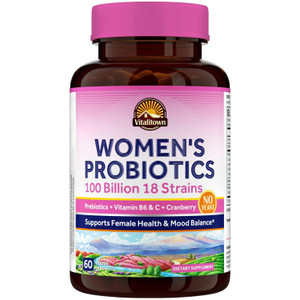 Vitalitown Women's Probiotics | 100 Billion CFUs 18 Strains | Prebiotics, VC & B6, Cranberry | Shelf Stable | Vaginal, Urinary, Digestive & Mood Supp