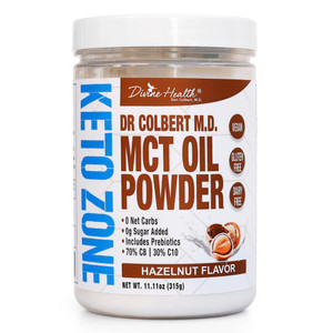 Divine Health Dr. Colbert, MD MCT Oil Powder | Hazelnut Flavor Keto Zone | Coffee Creamer | 70% C8 30% C10 | 0 Net Carbs | Gluten Free | 30 Day Suppl