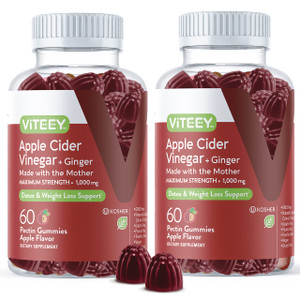 Viteey Apple Cider Vinegar Gummies and Ginger  1000 mg ACV Gummies for Weight Loss, Detox and Digestion  Vegan, Gluten-Free  120 Count