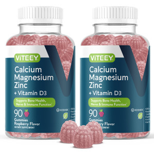 Viteey Calcium Magnesium Zinc Gummies with Vitamin D3 - Supports Bone Health, Nerve & Immune Function - Calcium Magnesium Zinc D3 for Adults & Teens