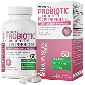 Bronson Women's Probiotic 50 Billion CFU + Prebiotic with Cranberry & D-Mannose  Vaginal Health, Healthy Digestion, Immune Function and Urinary Trac