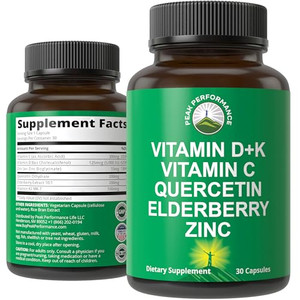 Immune Support Supplement with 6 Top Ingredients. Vitamin D3 K2 + Vitamin C + Elderberry + Zinc + Quercetin. Includes 5000 IU Vitamin D. Immunity Cap