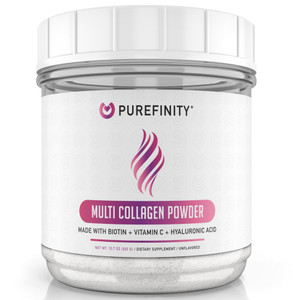 PUREFINITY Collagen Peptides for Women  Type I, II, III, V & X with Biotin & Hyaluronic Acid, Supports Healthy Skin, Bones, Hair & Nails  Non-GMO,