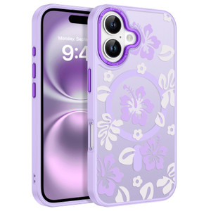 Telaso Magnetic Case for iPhone 16 Pro Translucent Matte Back Soft TPU Bumper Flower Pattern Case for Women, White