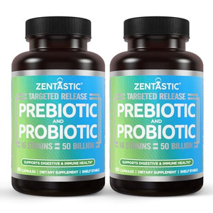 Zentastic Probiotics & Prebiotics Supplement - 50 Billion CFU - for Men & Womens Immune & Digestive Health - 16 Strains - Shelf Stable - 120 Delayed