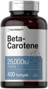Horbäach Beta Carotene Supplement | 25000 IU Softgels | 7,500 mcg | Vitamin A | 400 Count | Non-GMO and Gluten Free Formula