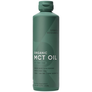 Sports Research® Organic MCT Oil 16oz - Full Spectrum (C8, C10, C12) Sourced from Coconut Oil - Keto Brain & Body Fuel* - Vegan Certified · Non-GMO ·