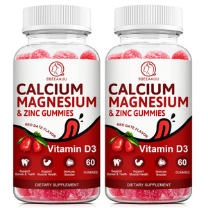 BBEEAAUU Calcium, Magnesium, Zinc & Vitamin D Gummies - 2 Pack | Vitamins for Women, Men & Kids | Calcium Supplements for Strong Healthy Bones, Zinc